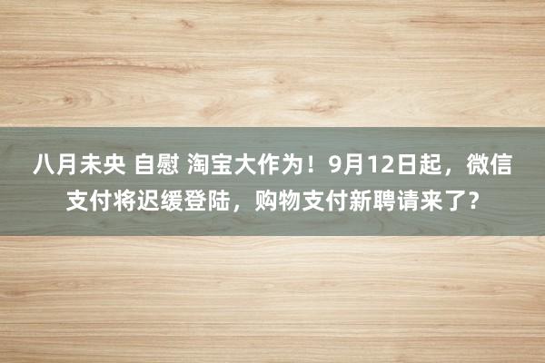 八月未央 自慰 淘宝大作为！9月12日起，微信支付将迟缓登陆，购物支付新聘请来了？
