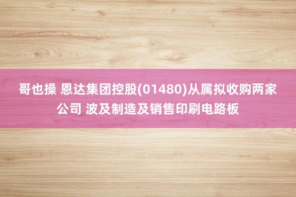 哥也操 恩达集团控股(01480)从属拟收购两家公司 波及制造及销售印刷电路板