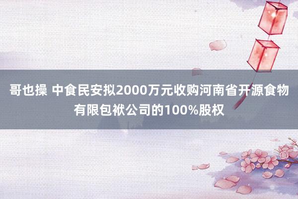 哥也操 中食民安拟2000万元收购河南省开源食物有限包袱公司的100%股权