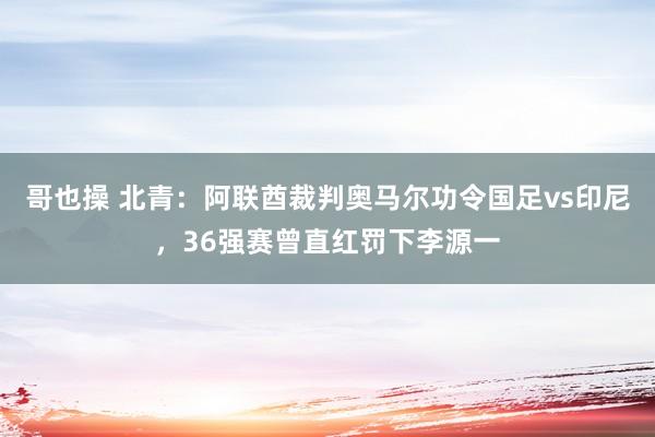 哥也操 北青：阿联酋裁判奥马尔功令国足vs印尼，36强赛曾直红罚下李源一