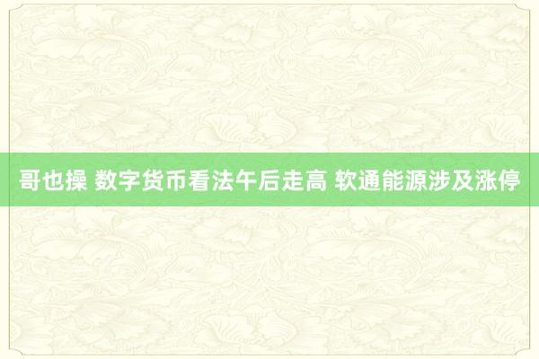 哥也操 数字货币看法午后走高 软通能源涉及涨停