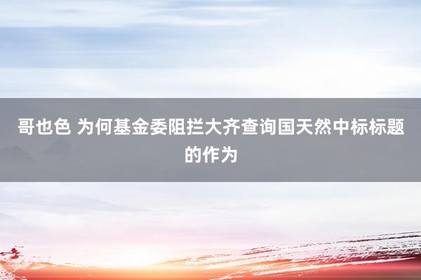 哥也色 为何基金委阻拦大齐查询国天然中标标题的作为