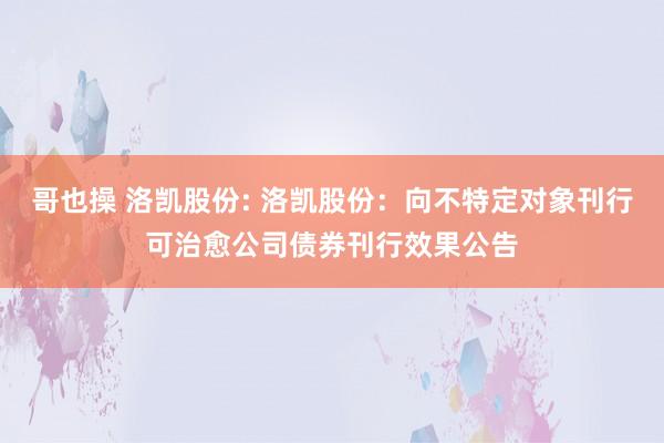 哥也操 洛凯股份: 洛凯股份:向不特定对象刊行可治愈公司债券刊行效果公告
