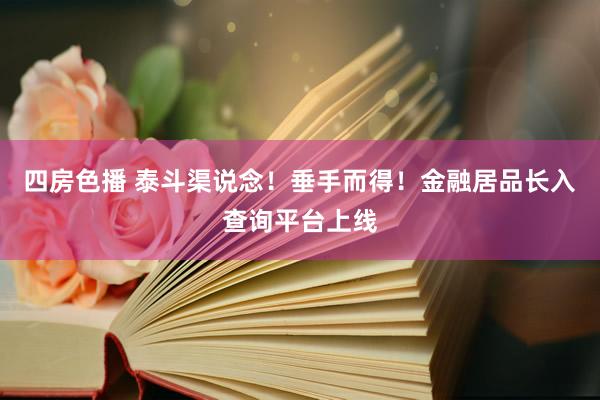 四房色播 泰斗渠说念！垂手而得！金融居品长入查询平台上线
