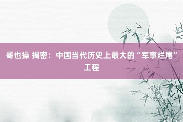 哥也操 揭密：中国当代历史上最大的“军事烂尾”工程