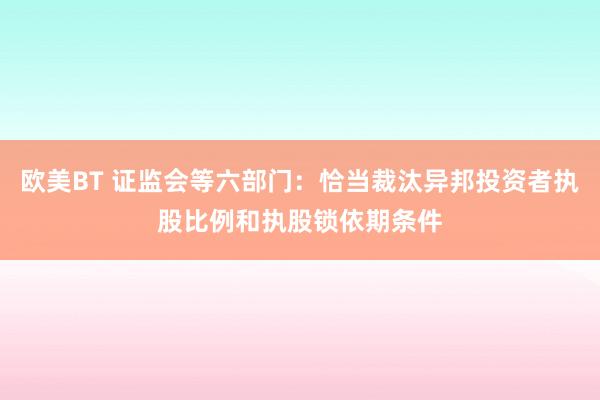 欧美BT 证监会等六部门：恰当裁汰异邦投资者执股比例和执股锁依期条件