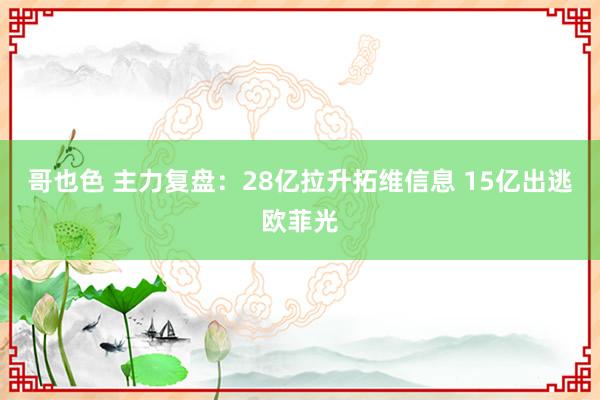 哥也色 主力复盘：28亿拉升拓维信息 15亿出逃欧菲光