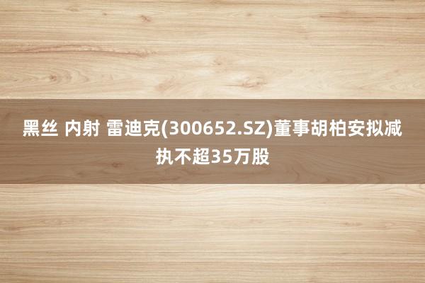 黑丝 内射 雷迪克(300652.SZ)董事胡柏安拟减执不超35万股