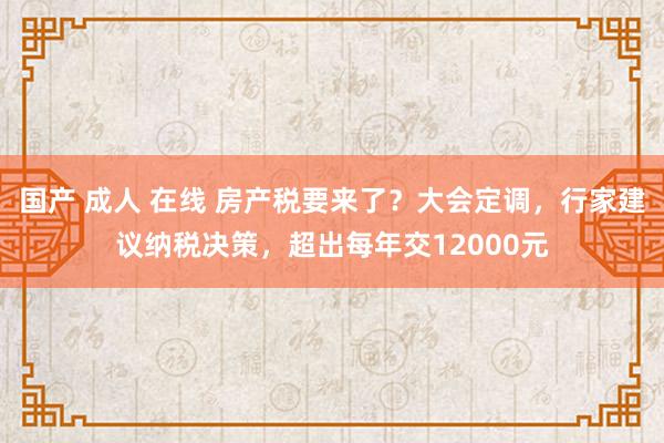 国产 成人 在线 房产税要来了？大会定调，行家建议纳税决策，超出每年交12000元