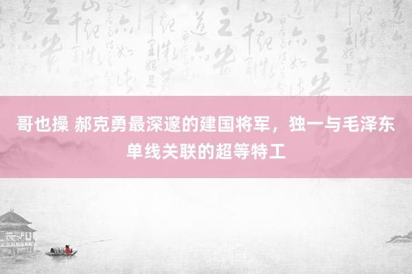 哥也操 郝克勇最深邃的建国将军，独一与毛泽东单线关联的超等特工