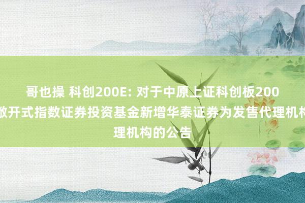 哥也操 科创200E: 对于中原上证科创板200交游型敞开式指数证券投资基金新增华泰证券为发售代理机构的公告