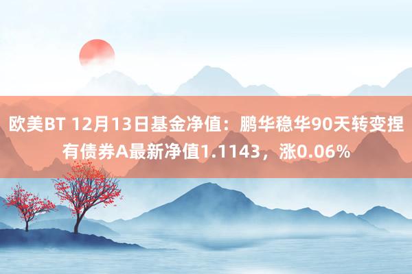 欧美BT 12月13日基金净值：鹏华稳华90天转变捏有债券A最新净值1.1143，涨0.06%