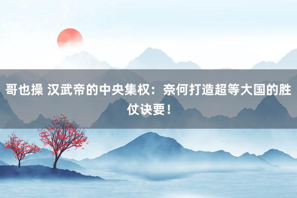 哥也操 汉武帝的中央集权：奈何打造超等大国的胜仗诀要！
