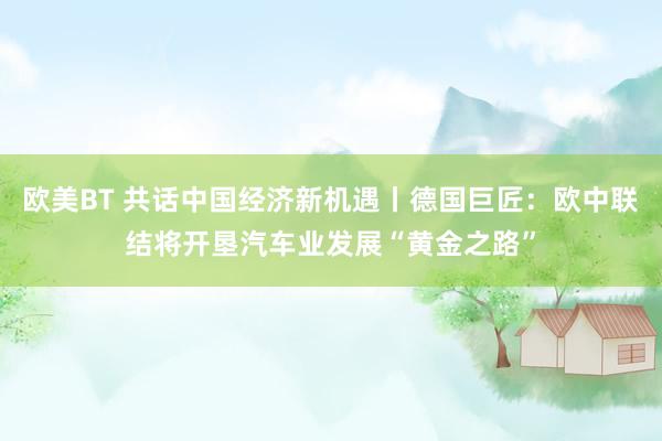 欧美BT 共话中国经济新机遇丨德国巨匠：欧中联结将开垦汽车业发展“黄金之路”
