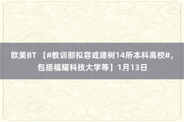 欧美BT 【#教训部拟容或建树14所本科高校#，包括福耀科技大学等】1月13日