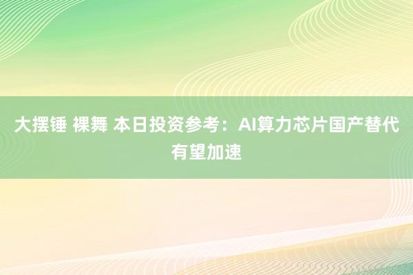 大摆锤 裸舞 本日投资参考：AI算力芯片国产替代有望加速