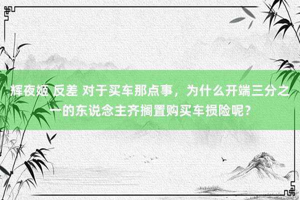 辉夜姬 反差 对于买车那点事，为什么开端三分之一的东说念主齐搁置购买车损险呢？