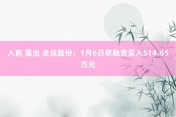 人前 露出 走运股份：1月6日获融资买入514.65万元