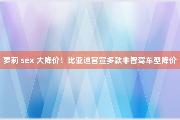 萝莉 sex 大降价！比亚迪官宣多款非智驾车型降价