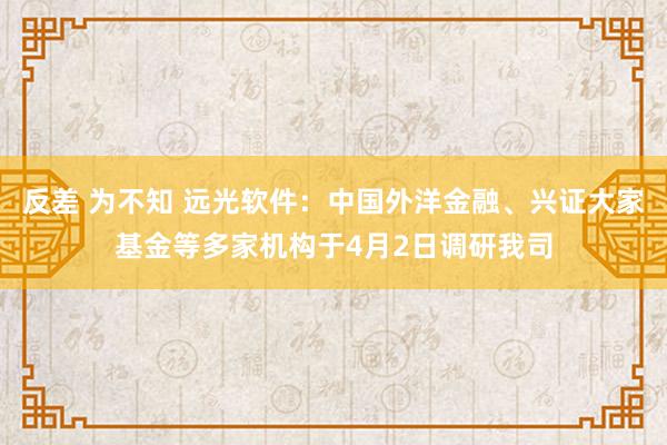反差 为不知 远光软件：中国外洋金融、兴证大家基金等多家机构于4月2日调研我司