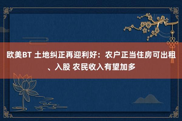 欧美BT 土地纠正再迎利好：农户正当住房可出租、入股 农民收入有望加多
